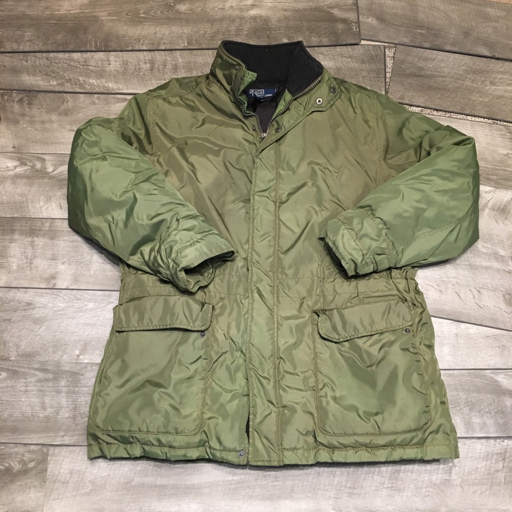 Polo Ralph Lauren Goose Down Olive Green Puffer Puffy Jacket Large Vintage Faded